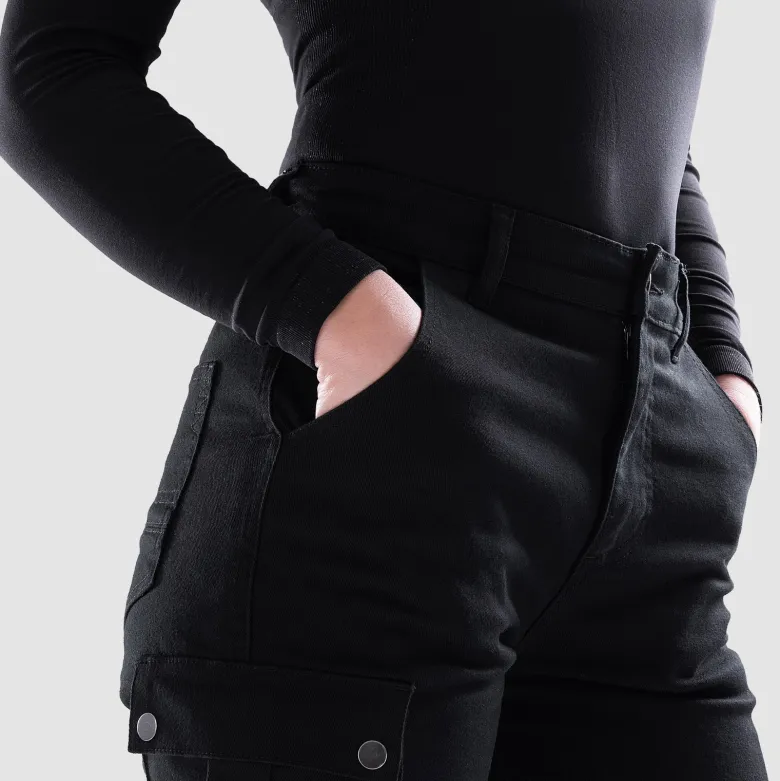 Jeansy motocyklowe damskie OZONE JANE LADY JOGGER FIT BLACK czarny