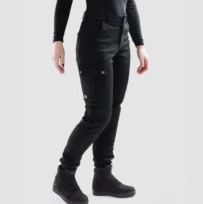 Jeansy motocyklowe damskie OZONE JANE LADY JOGGER FIT BLACK czarny