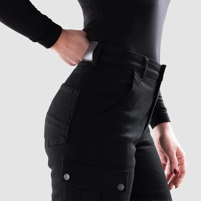 Jeansy motocyklowe damskie OZONE JANE LADY JOGGER FIT BLACK czarny