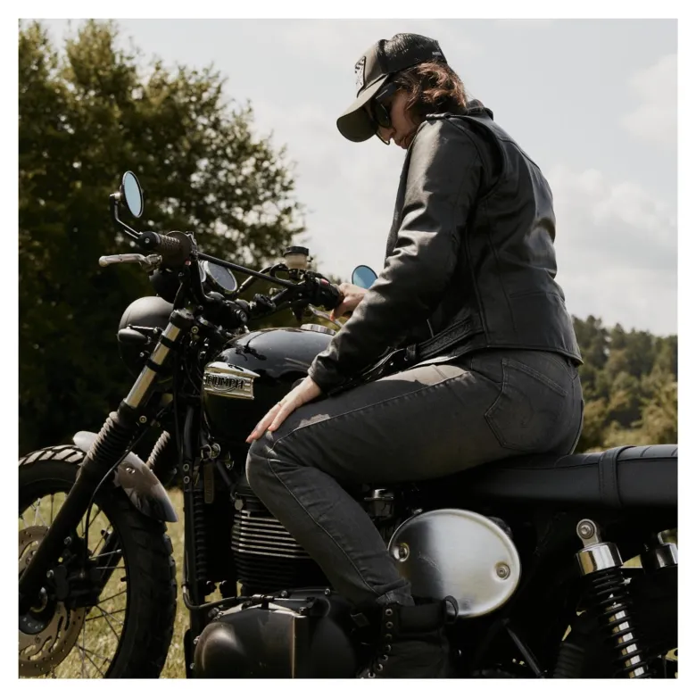Jeansy motocyklowe damskie OZONE STRIKER LADY SLIM FIT WASHED GREY szary