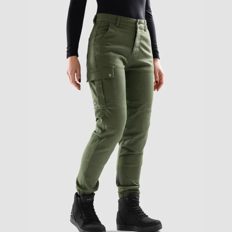 Jeansy motocyklowe damskie OZONE JANE LADY JOGGER FIT OLIVE zielony