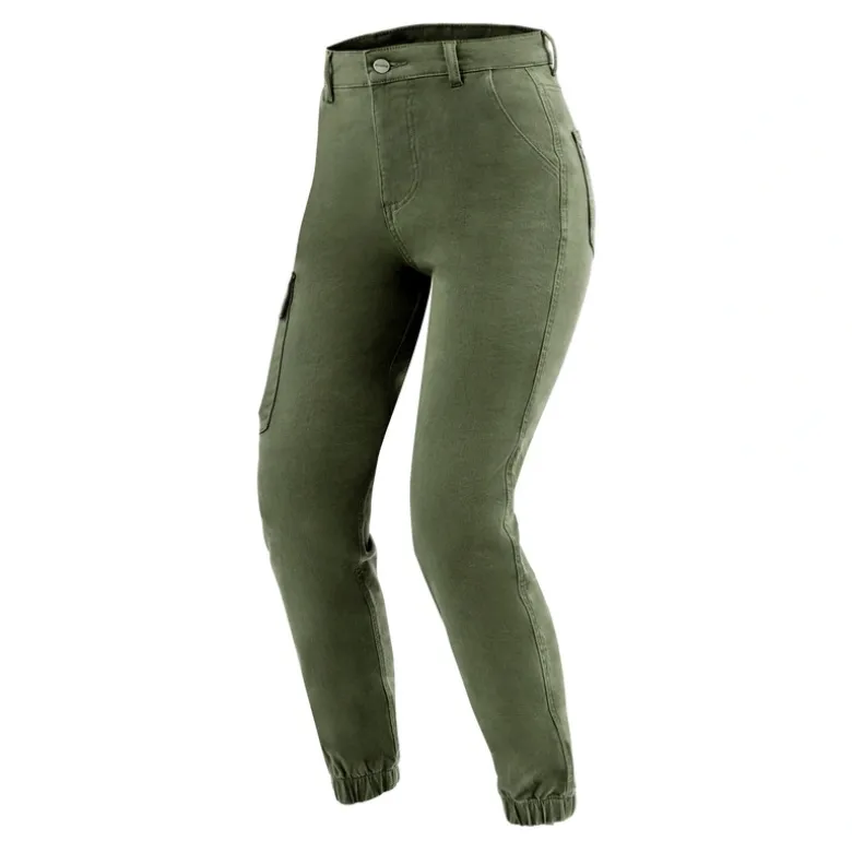 Jeansy motocyklowe damskie OZONE JANE LADY JOGGER FIT OLIVE zielony