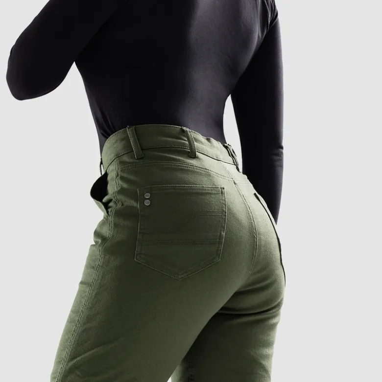 Jeansy motocyklowe damskie OZONE JANE LADY JOGGER FIT OLIVE zielony