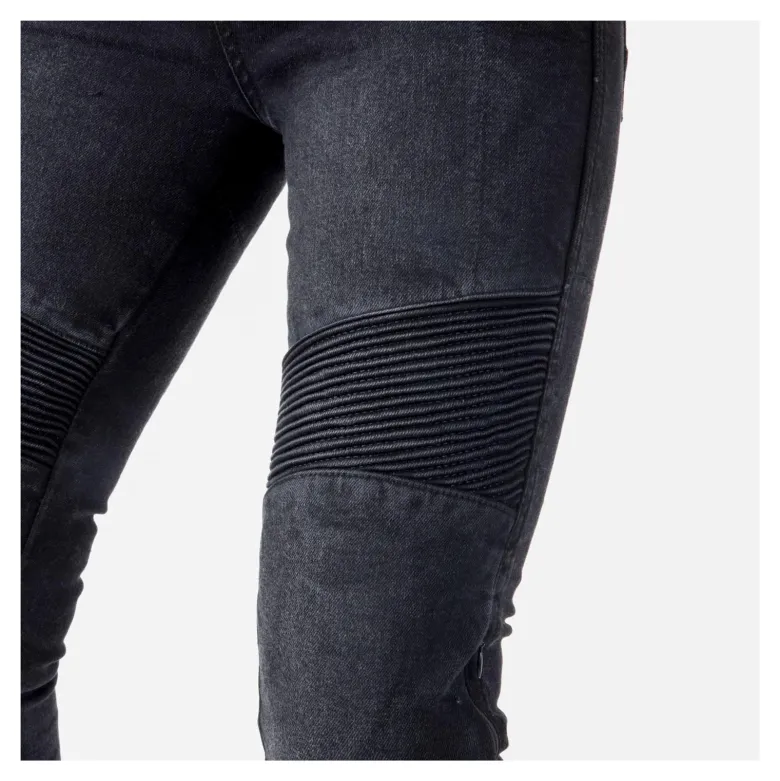 Jeansy motocyklowe damskie OZONE AGNESS II LADY WASHED BLACK czarny