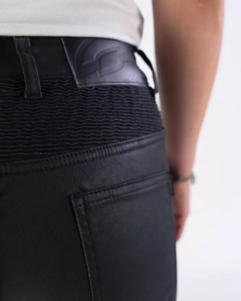 Jeansy motocyklowe damskie OZONE ROXY LADY WAXED BLACK czarny