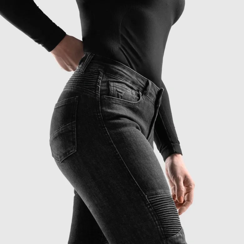 Jeansy motocyklowe damskie REBELHORN AGNESS 2 MONOLAYER WASHED BLACK czarny