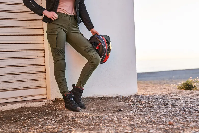 Jeansy motocyklowe damskie SHIMA GIRO 2.0 LADY KHAKI zielony