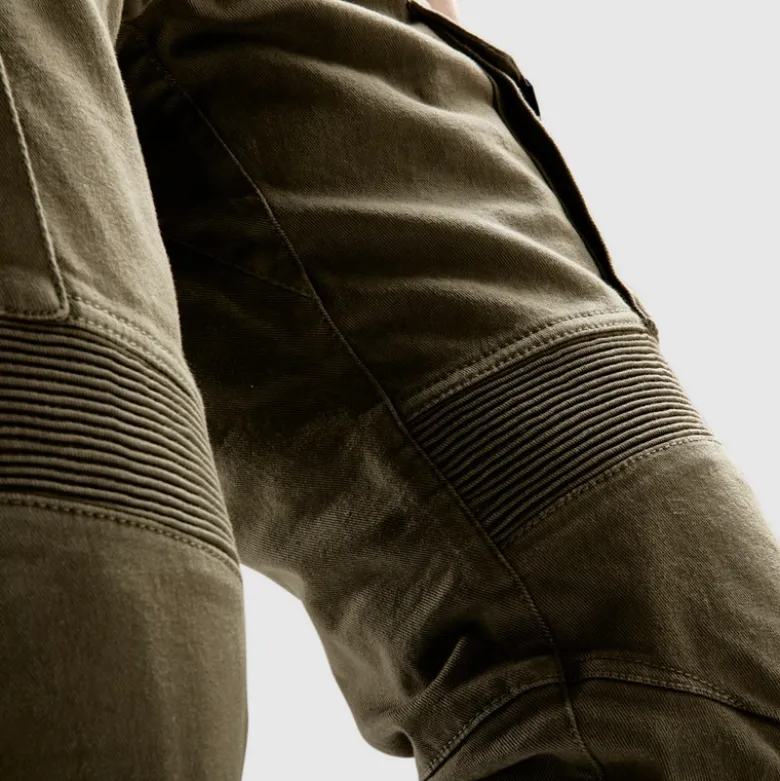 Jeansy motocyklowe OZONE FASTER TAPERED FIT OLIVE zielony