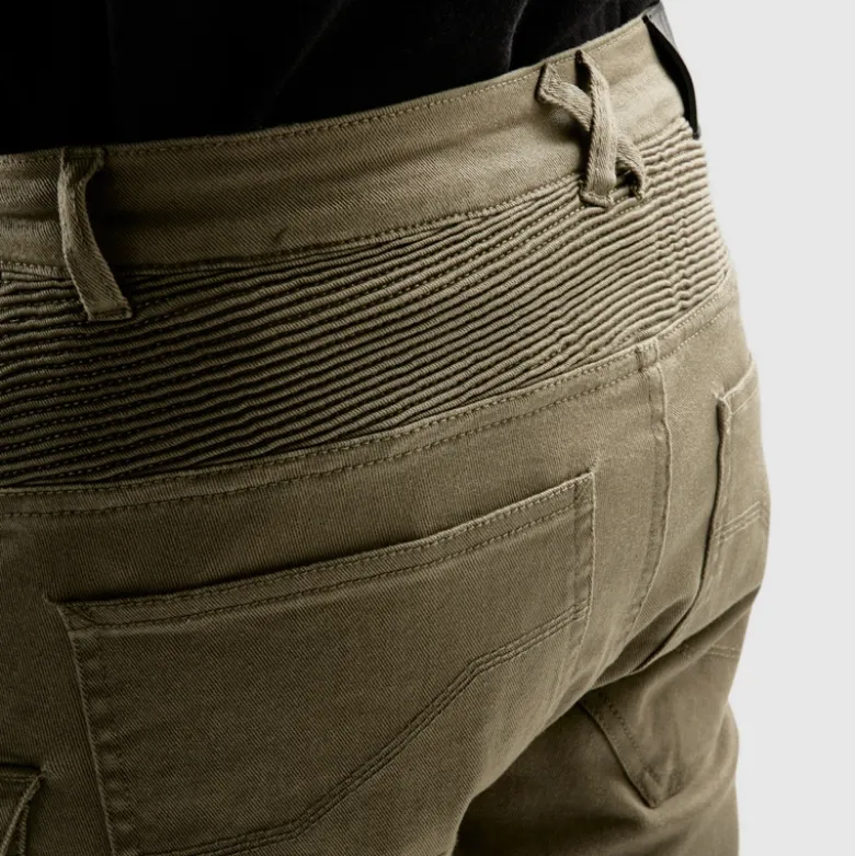 Jeansy motocyklowe OZONE FASTER TAPERED FIT OLIVE zielony