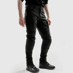 Jeansy motocyklowe OZONE FASTER TAPERED FIT BLACK czarny