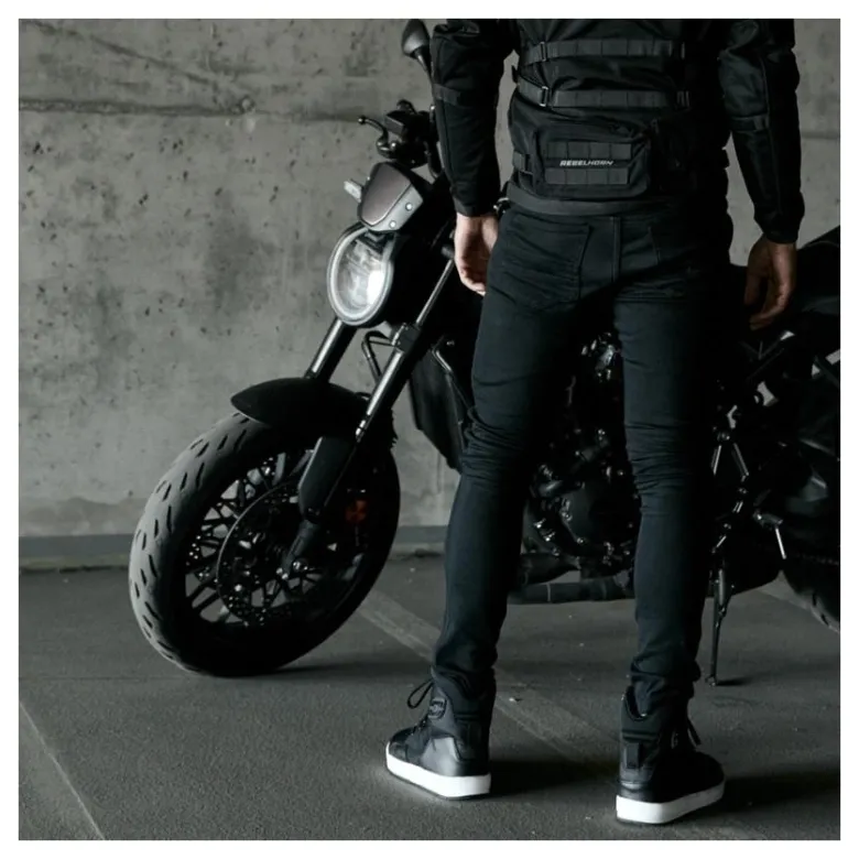 Jeansy motocyklowe REBELHORN EAGLE III SLIM FIT WASHED BLACK czarny