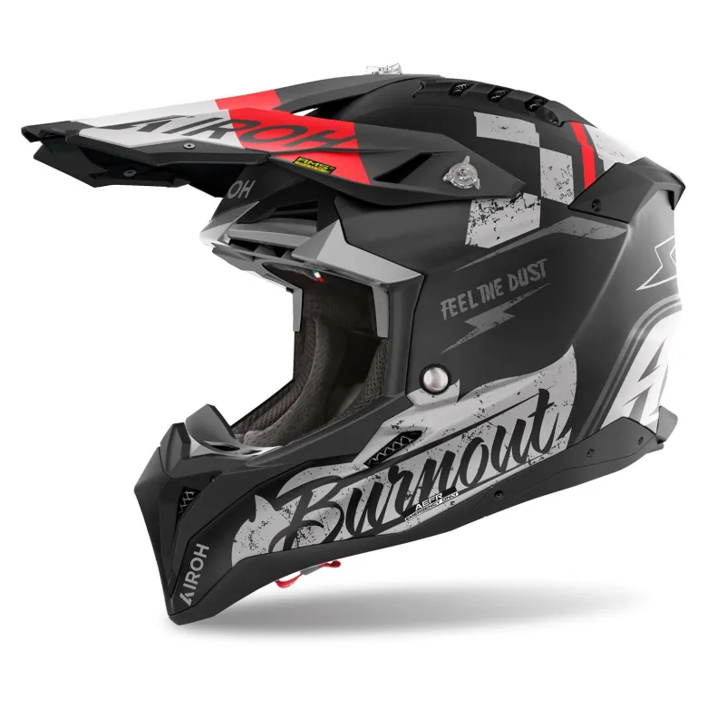 Kask cross AIROH AVIATOR 3 BURNOUT MATT czarny szary czerwony