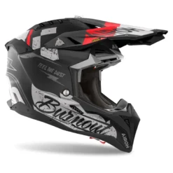 Kask cross AIROH AVIATOR 3 BURNOUT MATT czarny szary czerwony