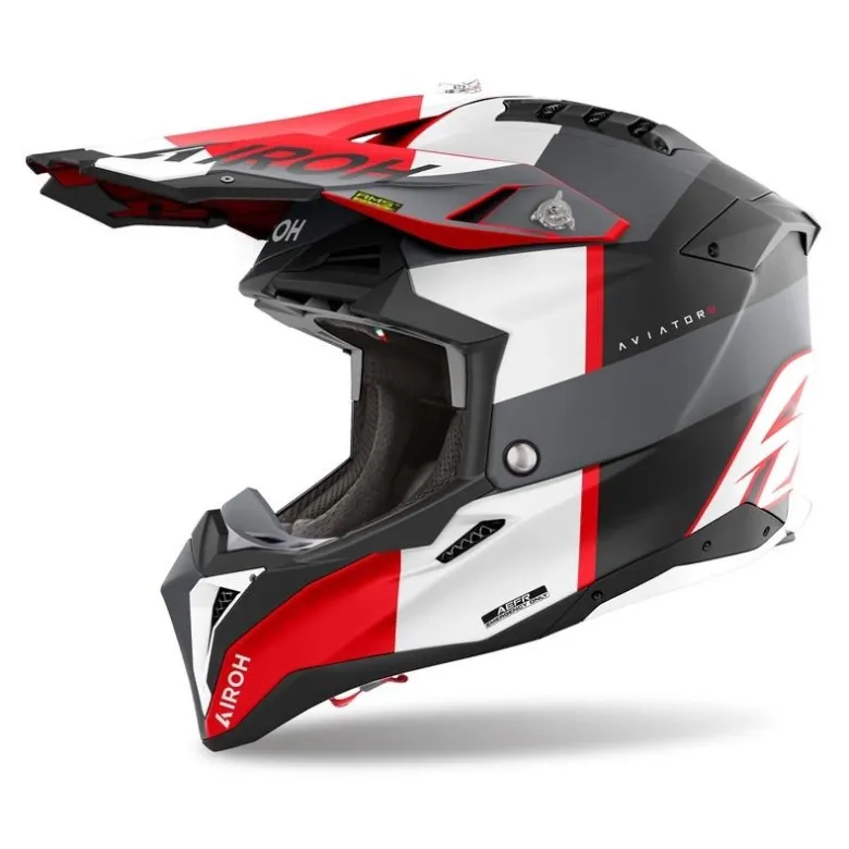 Kask cross AIROH AVIATOR 3 MONARCH GREY RED MATT szary czerwony biały