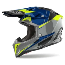 Kask cross AIROH AVIATOR 3 PUSH BLUE GLOSS szary niebieski żółty fluo