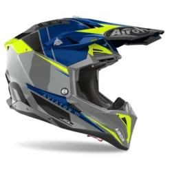 Kask cross AIROH AVIATOR 3 PUSH BLUE GLOSS szary niebieski żółty fluo