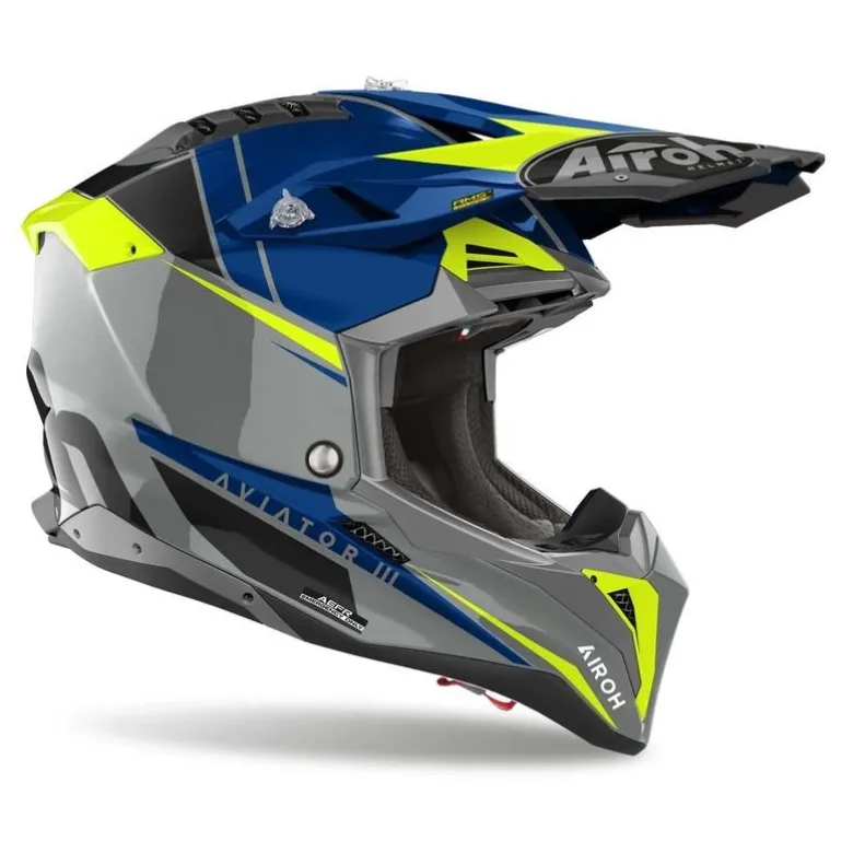Kask cross AIROH AVIATOR 3 PUSH BLUE GLOSS szary niebieski żółty fluo