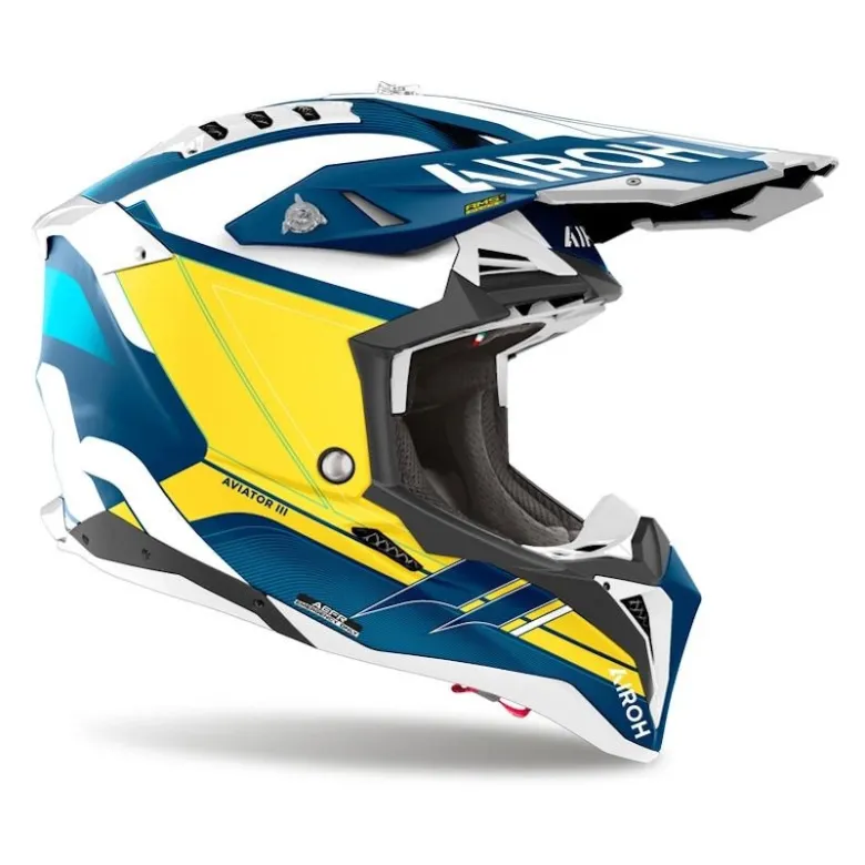 Kask cross AIROH AVIATOR 3 SABER BLUE MATT niebieski żółty biały