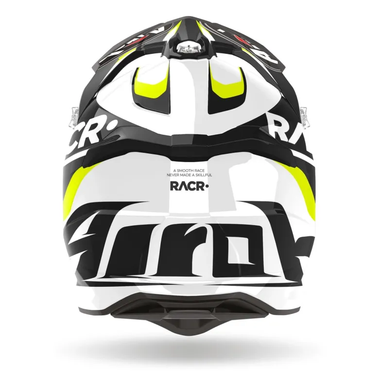 Kask cross AIROH STRYCKER RACR GLOSS czarny biały żółty fluo
