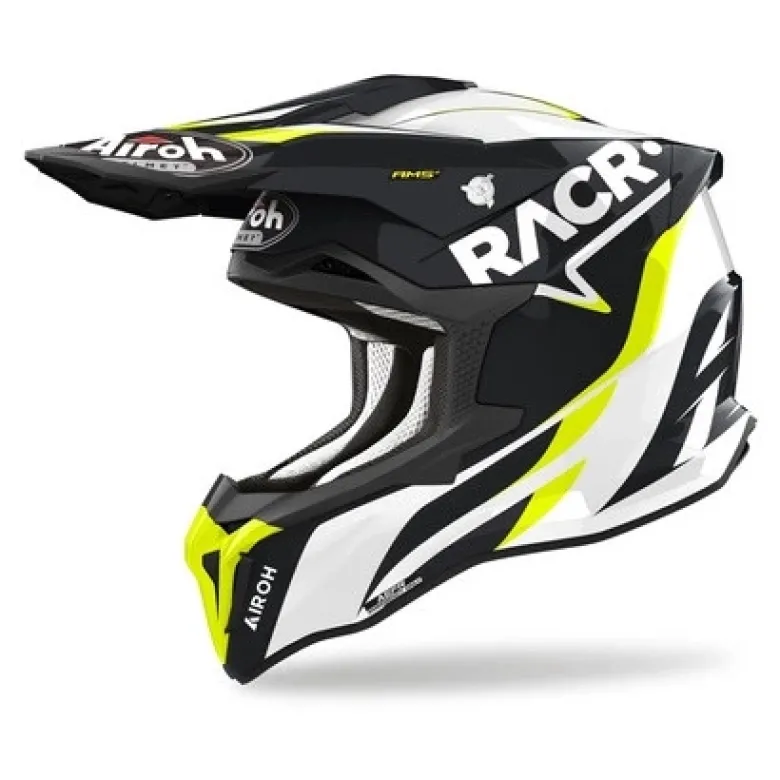 Kask cross AIROH STRYCKER RACR GLOSS czarny biały żółty fluo