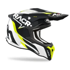 Kask cross AIROH STRYCKER RACR GLOSS czarny biały żółty fluo