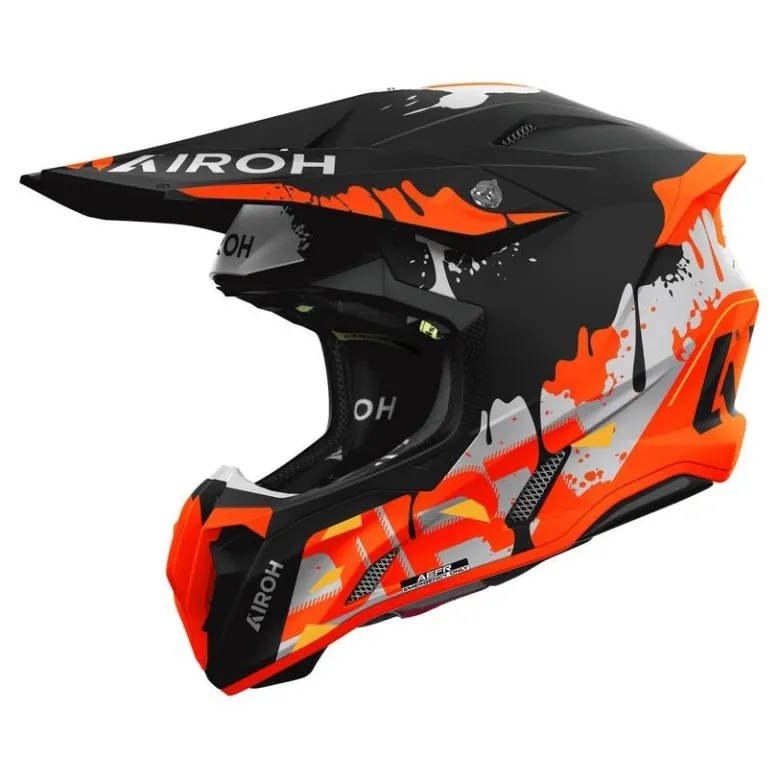 Kask cross AIROH TWIST 3 DIRT MATT czarny pomarańczowy fluo