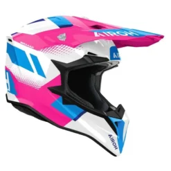 Kask cross AIROH WRAAAP VISION PINK GLOSS biały niebieski różowy
