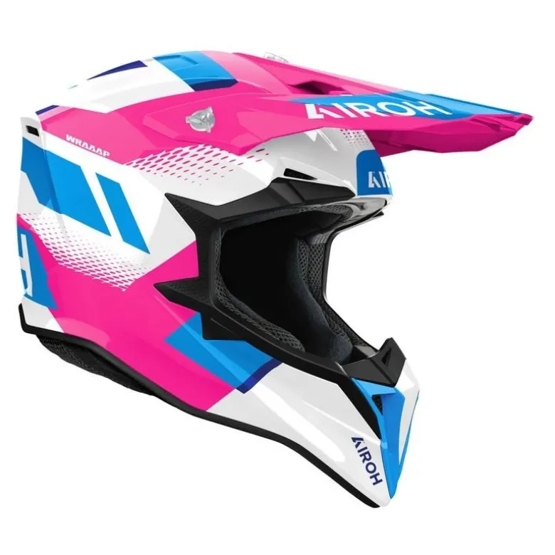 Kask cross AIROH WRAAAP VISION PINK GLOSS biały niebieski różowy