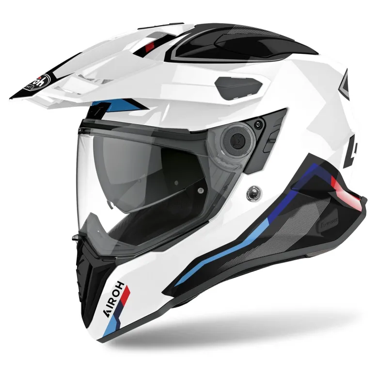 Kask integralny AIROH COMMANDER FACTOR WHITE GLOSS biały niebieski czerwony czarny szary