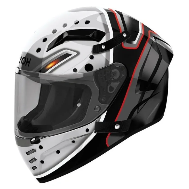 Kask integralny AIROH CONNOR MASKER GLOSS czarny szary biały czerwony