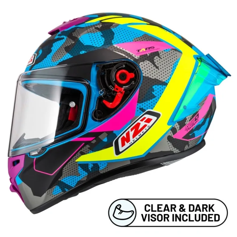Kask integralny NZI TRENDY CAMU BLUE NEON PINK BLUE S MATT niebieski różowy