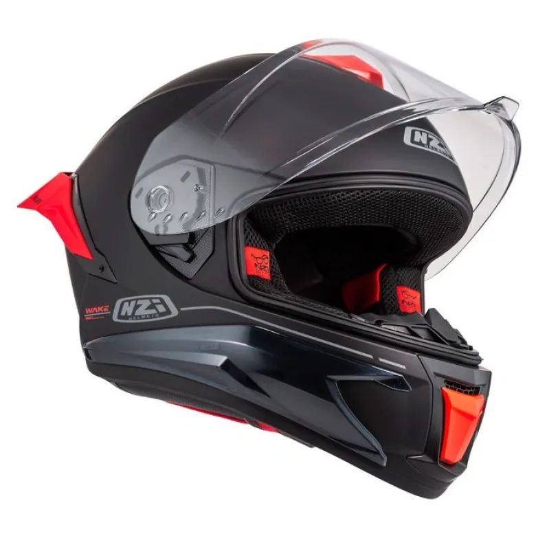 Kask integralny NZI WAKE STREAM BOOSTER SOLID BLACK RED MATT czarny czerwony