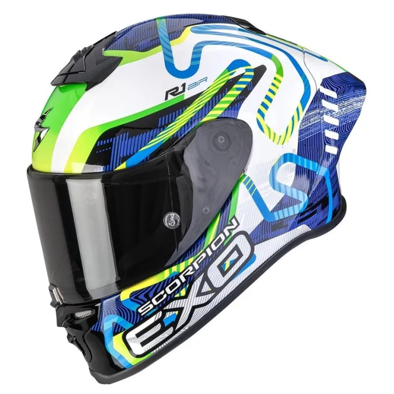 Kask integralny SCORPION EXO-R1 EVO II AIR CORNERING WHITE/BLUE/GREEN biały niebieski zielony