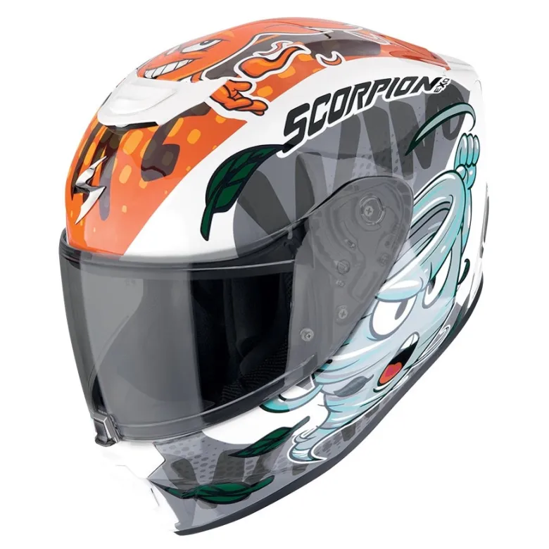 Kask integralny SCORPION EXO-JNR THE4ELEMENTS WHITE/BLACK/ORANGE biały niebieski pomarańczowy