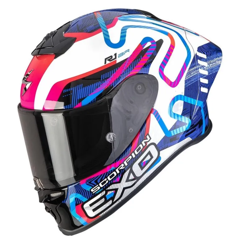 Kask integralny SCORPION EXO-R1 EVO II AIR CORNERING WHITE/BLUE/PINK biały niebieski różowy