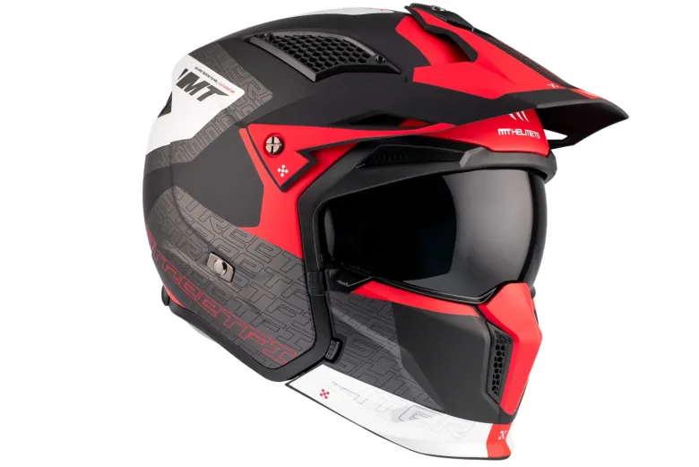 Kask otwarty z wpinaną szczęką MT STREETFIGHTER SV S TOTEM MATT PEARL RED czerwony szary czarny