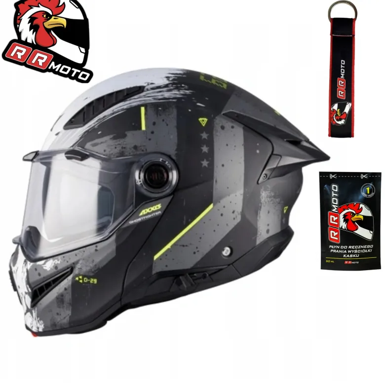 Kask szczękowy AXXIS GHOSTFIGHTER SV D-29 B2 MATT biały żółty fluo szary czarny