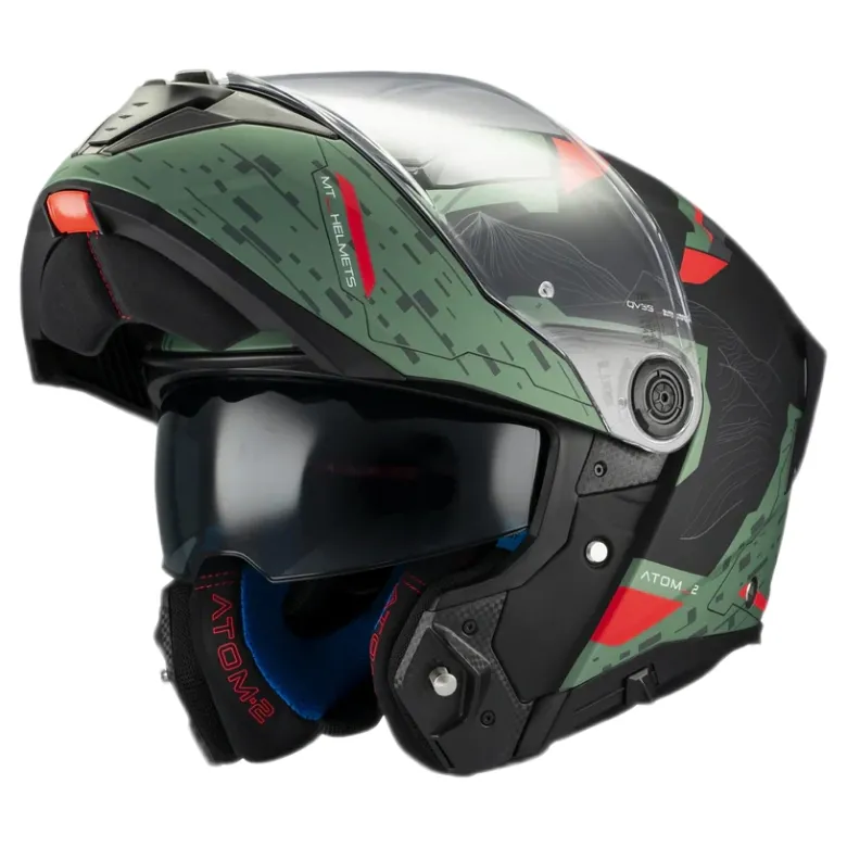 Kask szczękowy MT ATOM 2 SV HIGHLANDS GREY/FLUO zielony czarny czerwony