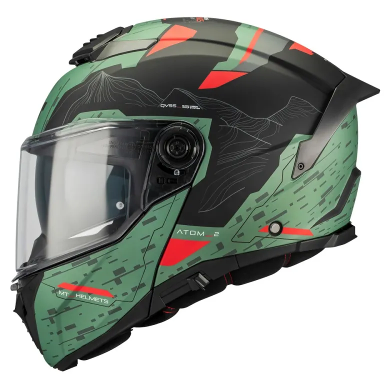 Kask szczękowy MT ATOM 2 SV HIGHLANDS GREY/FLUO zielony czarny czerwony