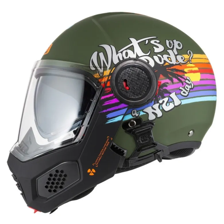 Kask szczękowy NZI MINIMOD RAINBOW GREEN BLACK SILVER MATT zielony czarny srebrny