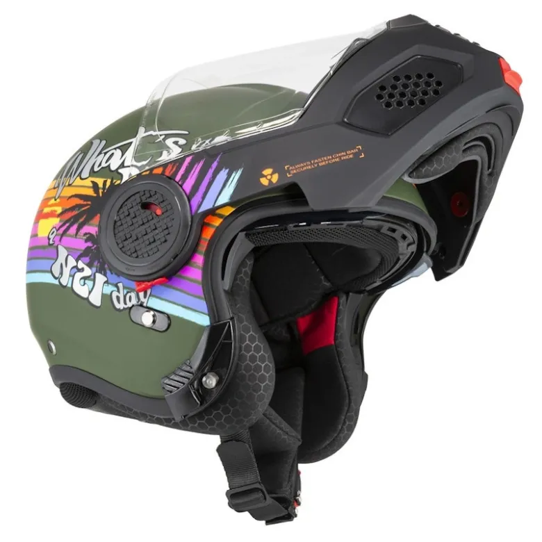 Kask szczękowy NZI MINIMOD RAINBOW GREEN BLACK SILVER MATT zielony czarny srebrny