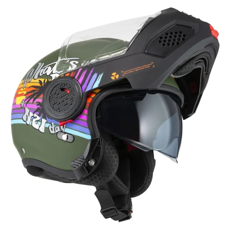 Kask szczękowy NZI MINIMOD RAINBOW GREEN BLACK SILVER MATT zielony czarny srebrny