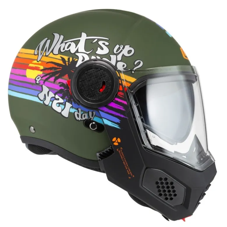 Kask szczękowy NZI MINIMOD RAINBOW GREEN BLACK SILVER MATT zielony czarny srebrny