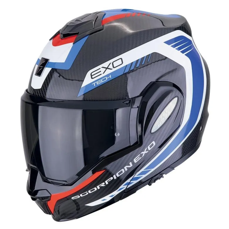 Kask szczękowy SCORPION EXO-TECH EVO CARBON COSY BLACK/BLUE/RED czarny czerwony niebieski