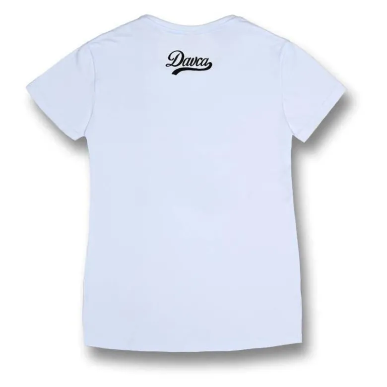 Koszulka T-shirt damska DAVCA OPS HE CAN'T RIDE biały żółty niebieski zielony