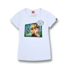 Koszulka T-shirt damska DAVCA OPS HE CAN'T RIDE biały żółty niebieski zielony