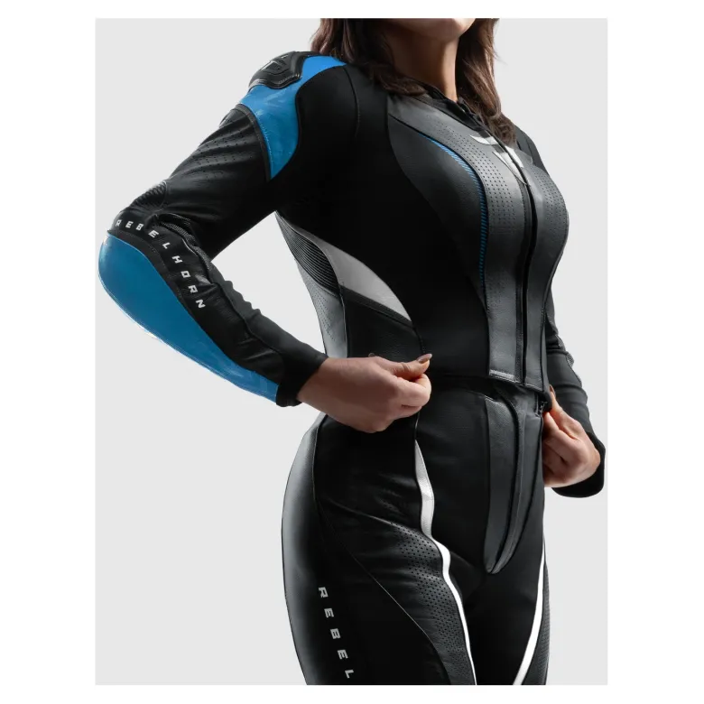 Kurtka skórzana damska REBELHORN DIVA RS BLACK/BLUE czarny niebieski