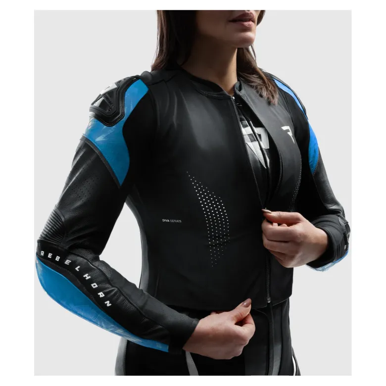 Kurtka skórzana damska REBELHORN DIVA RS BLACK/BLUE czarny niebieski
