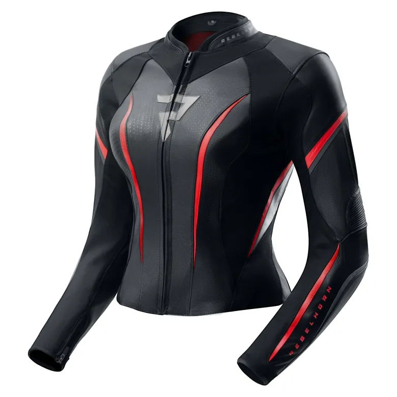 Kurtka skórzana damska REBELHORN DIVA ST BLACK/RED/WHITE czarny czerwony biały