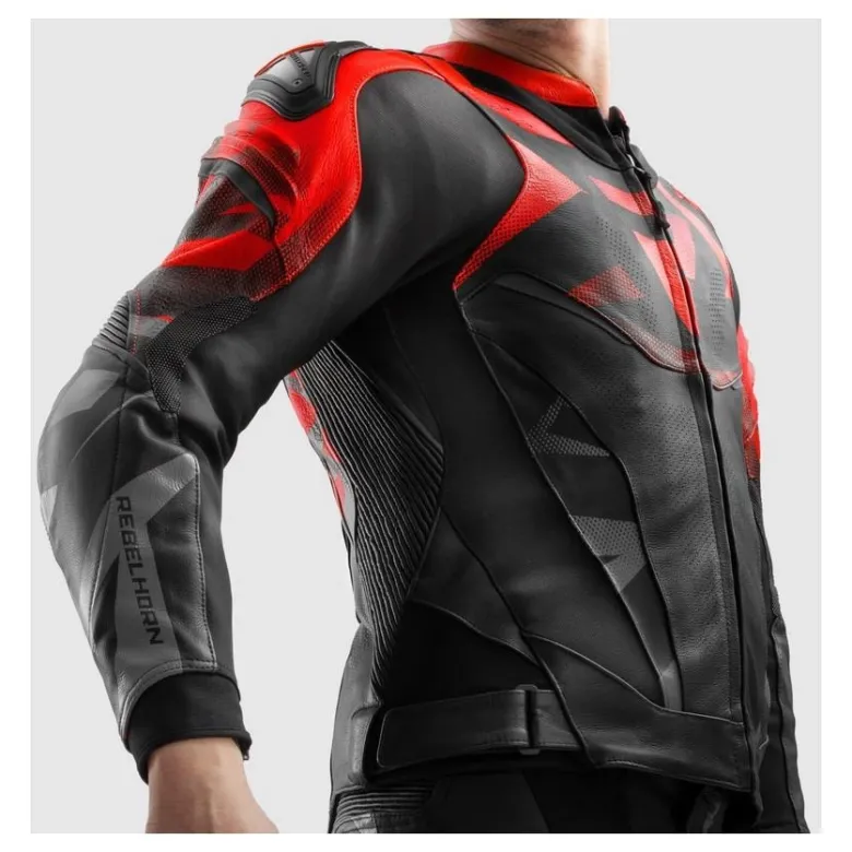 Kurtka skórzana REBELHORN INFERNO BLACK/FLUO RED czarny czerwony fluo